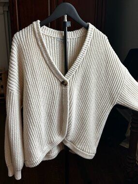 Madewell Shirt-tail Cardigan Sweater Single Button Cream Color Large
